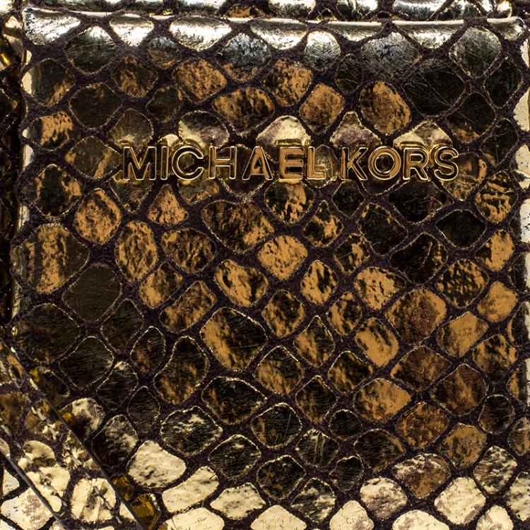 Pre Owned Michael Kors Metallic Gold Snake Embossed Suede Shoulder Bag