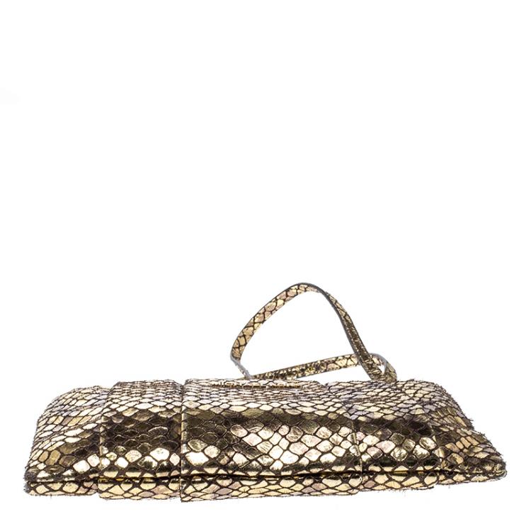 Pre Owned Michael Kors Metallic Gold Snake Embossed Suede Shoulder Bag