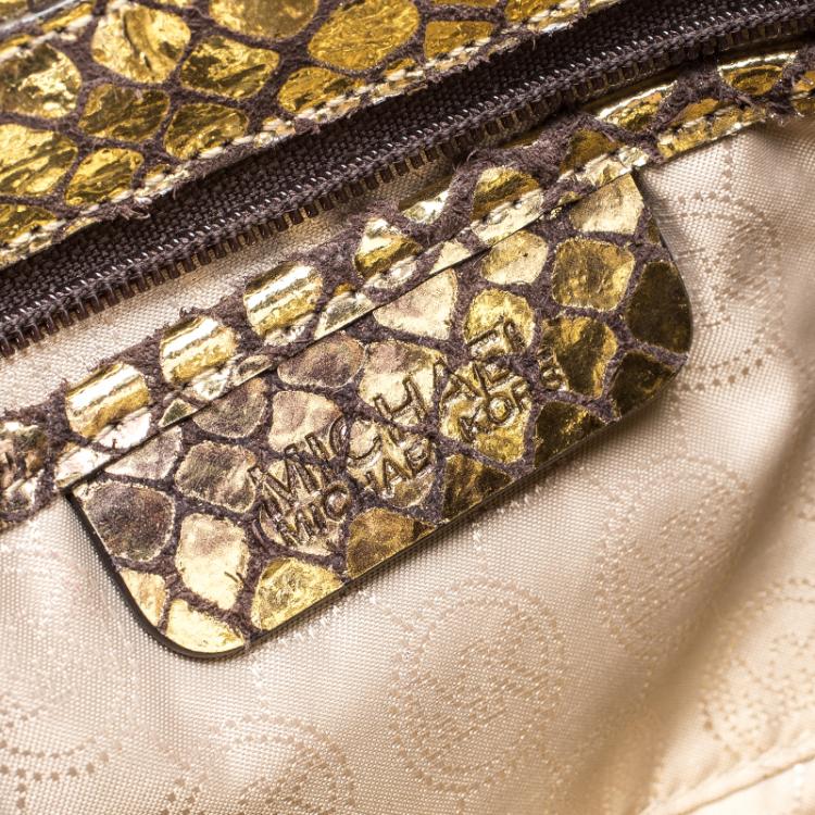 Pre Owned Michael Kors Metallic Gold Snake Embossed Suede Shoulder Bag
