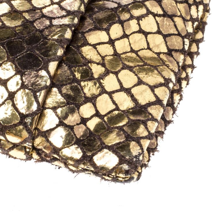 Pre Owned Michael Kors Metallic Gold Snake Embossed Suede Shoulder Bag