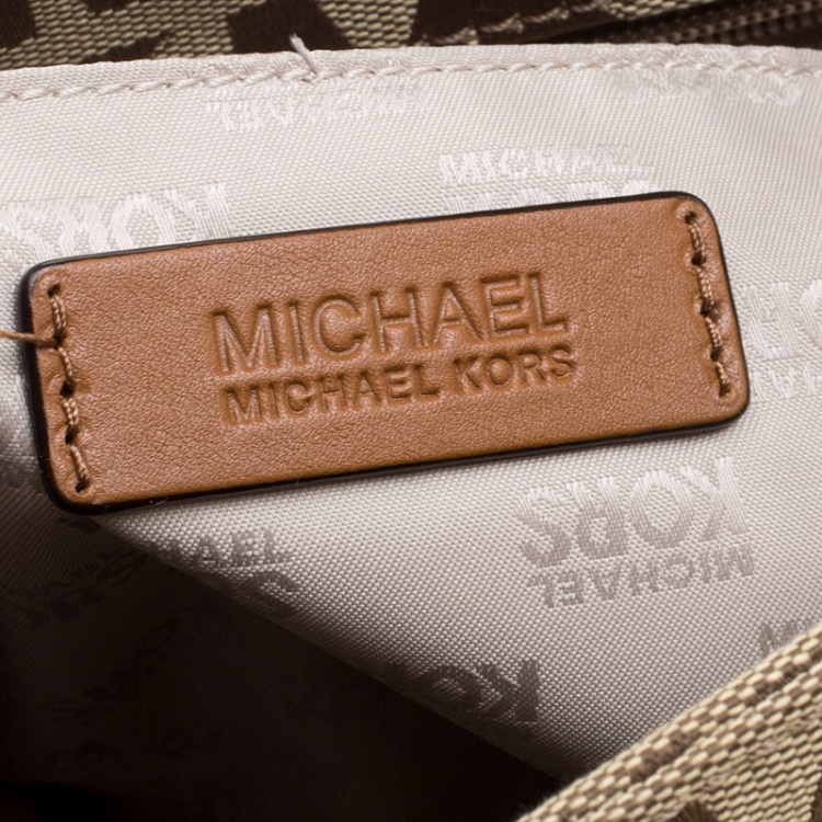 Pre Owned Michael Kors Beige/Cognac Signature Canvas and Leather Tote 