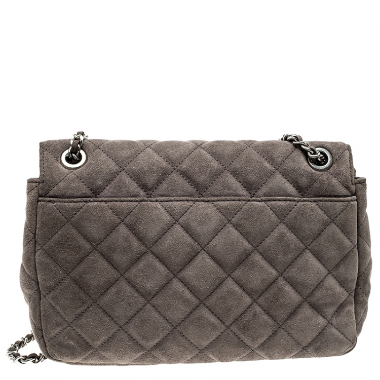 Pre Owned Michael Kors Grey Quilted Suede Large Sloan Flap Shoulder Bag 
