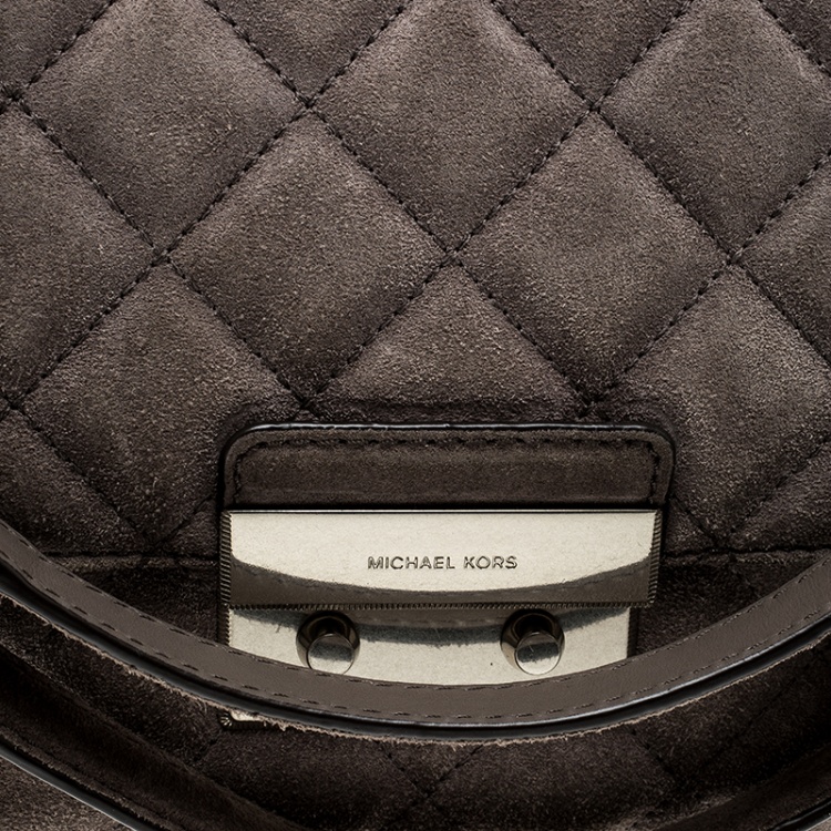 Pre Owned Michael Kors Grey Quilted Suede Large Sloan Flap Shoulder Bag 