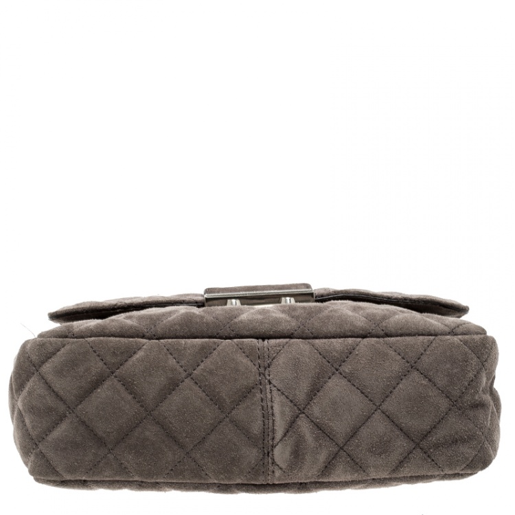 Pre Owned Michael Kors Grey Quilted Suede Large Sloan Flap Shoulder Bag 