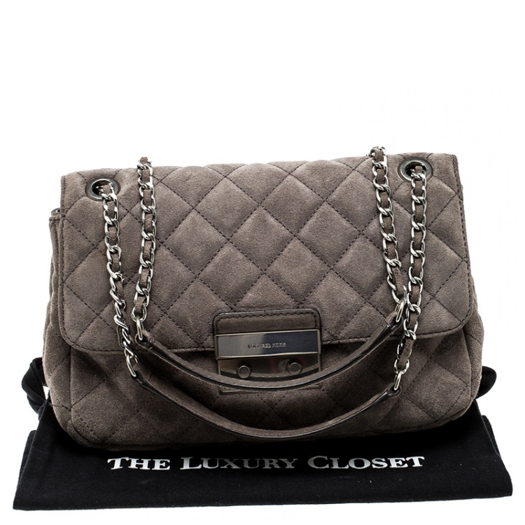 Pre Owned Michael Kors Grey Quilted Suede Large Sloan Flap Shoulder Bag 