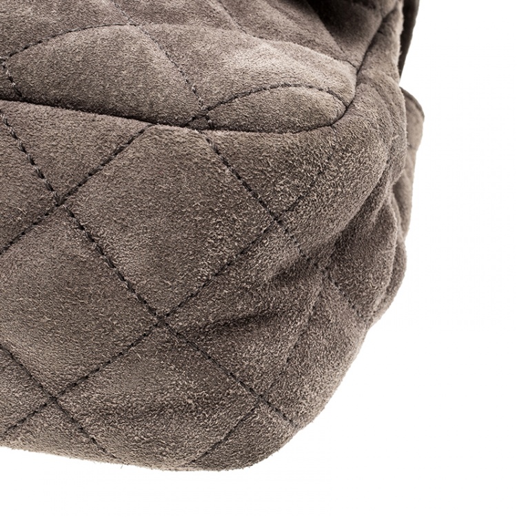 Pre Owned Michael Kors Grey Quilted Suede Large Sloan Flap Shoulder Bag 