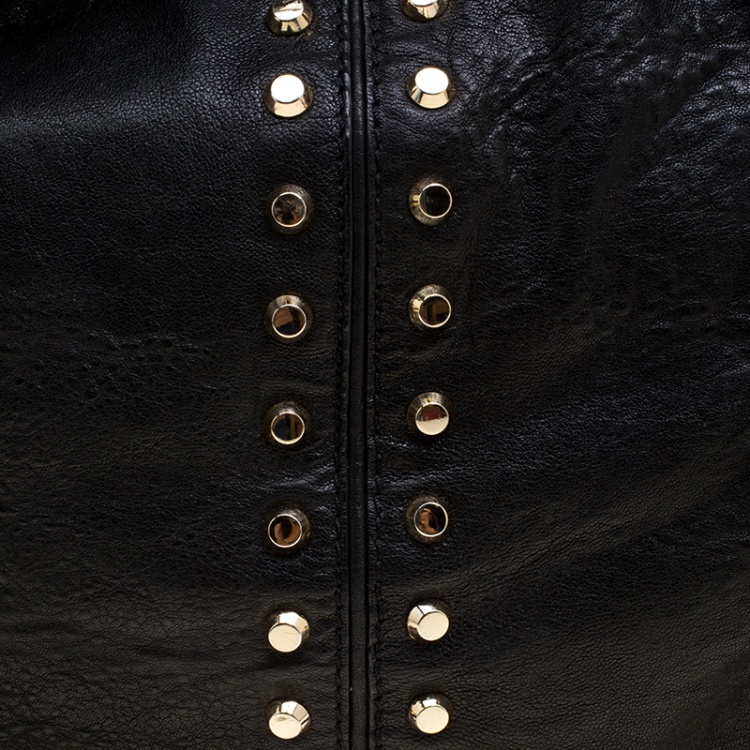 Pre Owned Michael Kors Black Leather Studded Uptown Astor Hobo