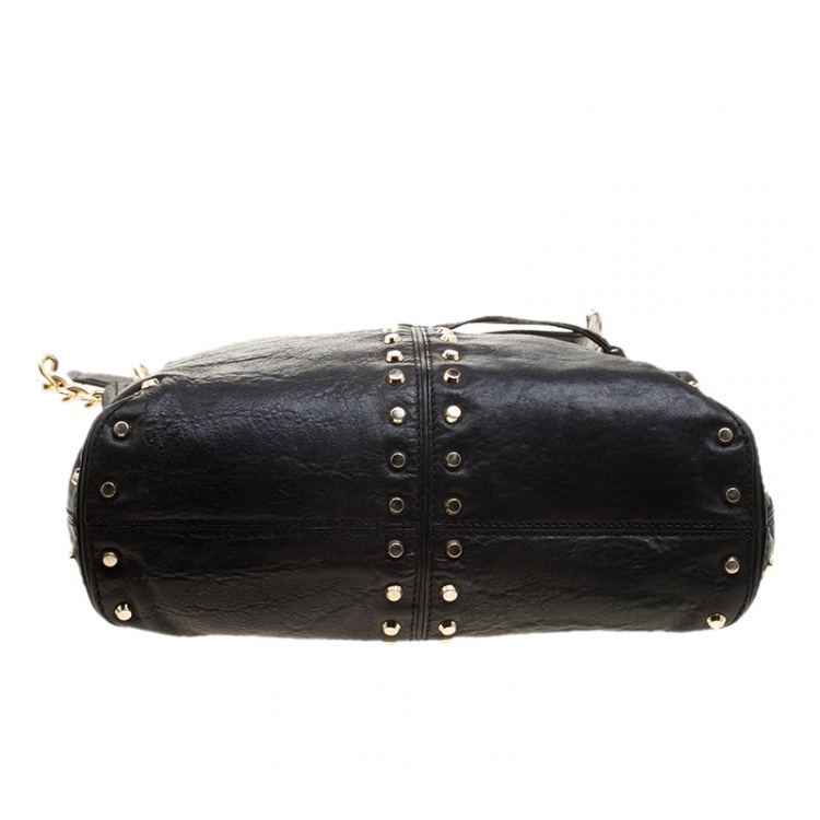 Pre Owned Michael Kors Black Leather Studded Uptown Astor Hobo