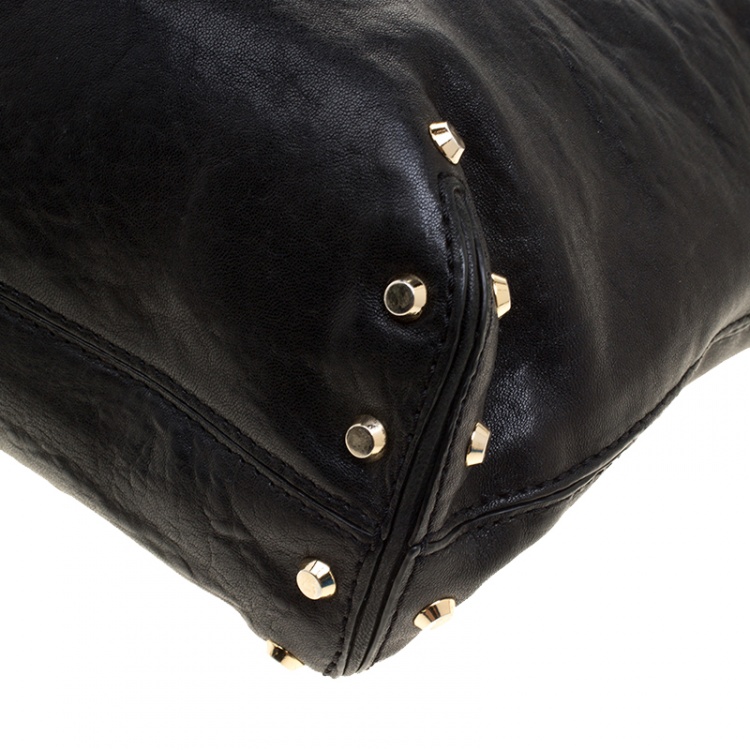 Pre Owned Michael Kors Black Leather Studded Uptown Astor Hobo