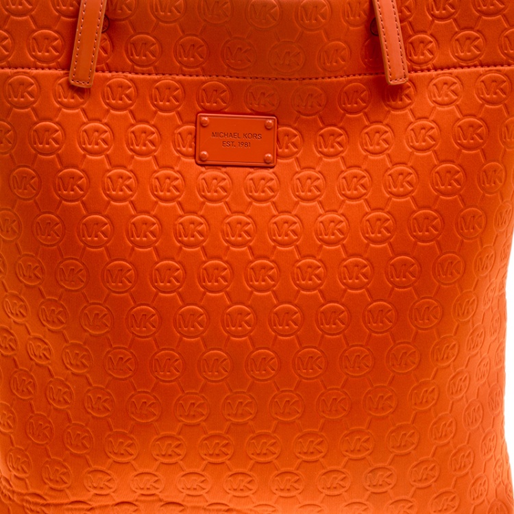 Pre Owned Michael Kors Orange Embossed Neoprene Jet Set Tote