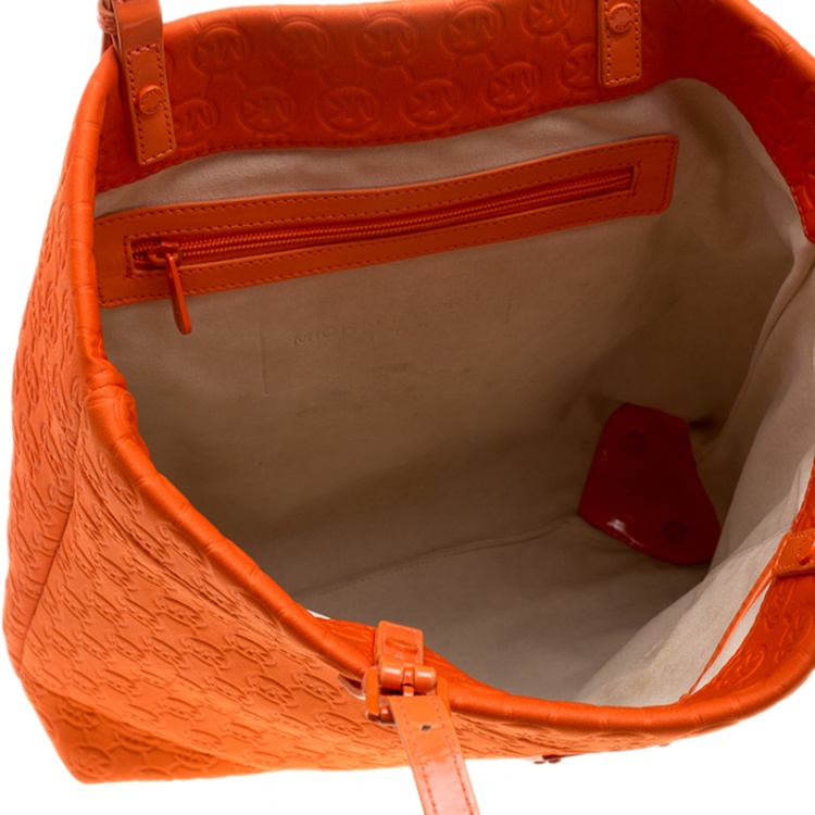 Pre Owned Michael Kors Orange Embossed Neoprene Jet Set Tote