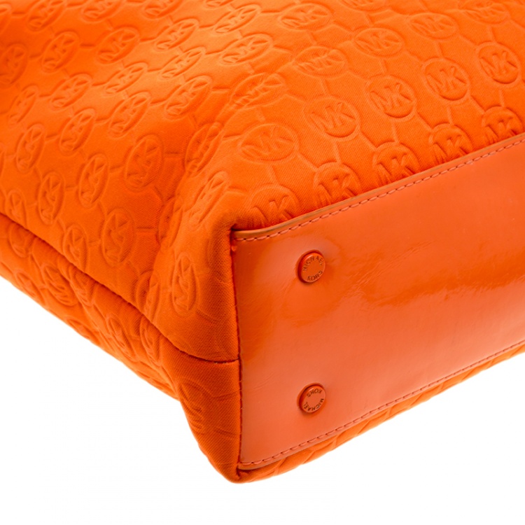 Pre Owned Michael Kors Orange Embossed Neoprene Jet Set Tote