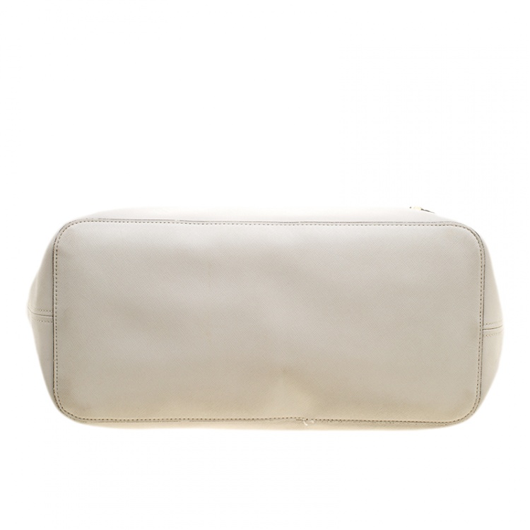 Pre Owned Michael Kors Off White Saffiano Leather Jetset Tote