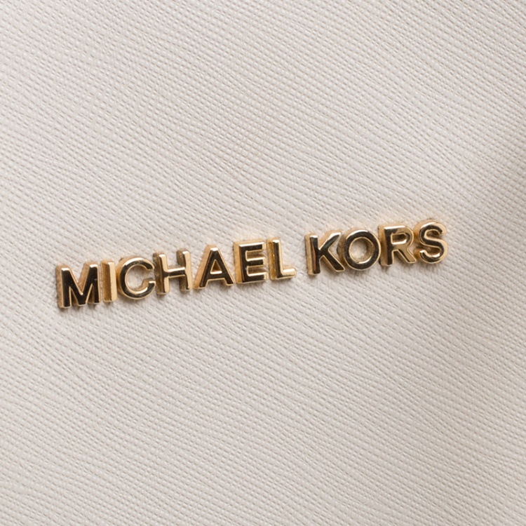 Pre Owned Michael Kors Off White Saffiano Leather Jetset Tote