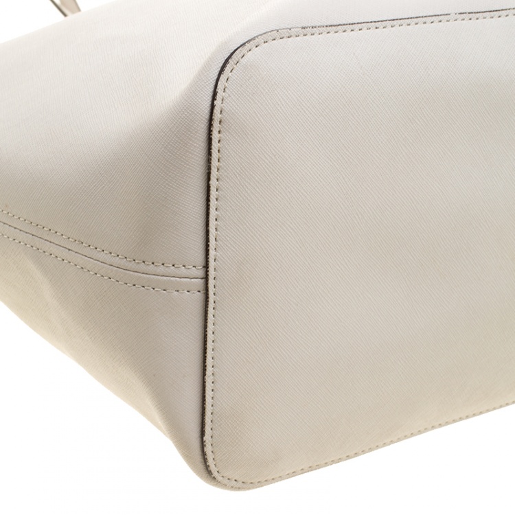 Pre Owned Michael Kors Off White Saffiano Leather Jetset Tote