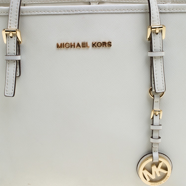 Pre Owned Michael Kors White Saffiano Leather Jetset Tote