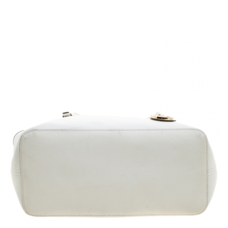 Pre Owned Michael Kors White Saffiano Leather Jetset Tote