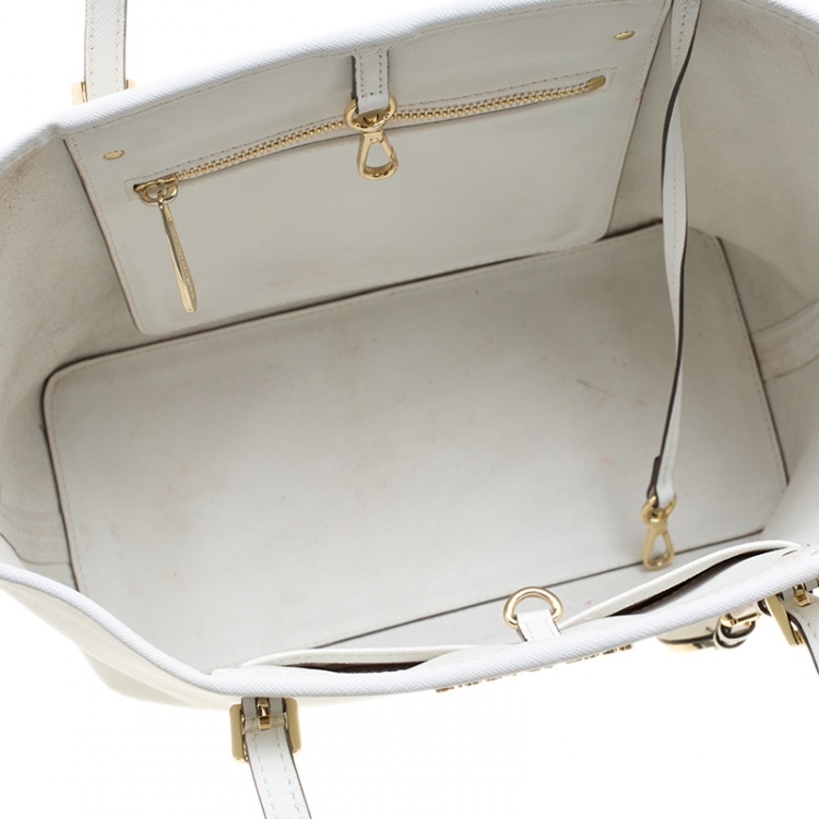 Pre Owned Michael Kors White Saffiano Leather Jetset Tote