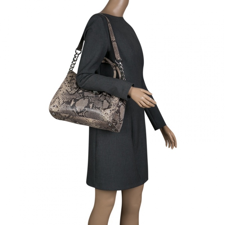 Pre Owned Michael Kors Beige Python Embossed Leather Hamilton Satchel