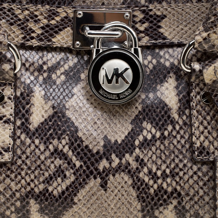 Pre Owned Michael Kors Beige Python Embossed Leather Hamilton Satchel