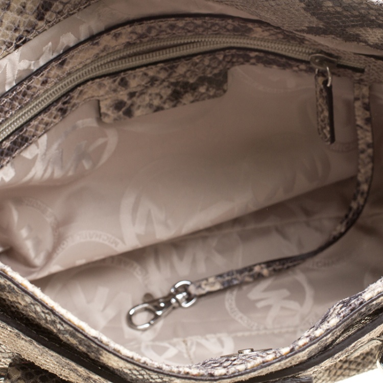 Pre Owned Michael Kors Beige Python Embossed Leather Hamilton Satchel