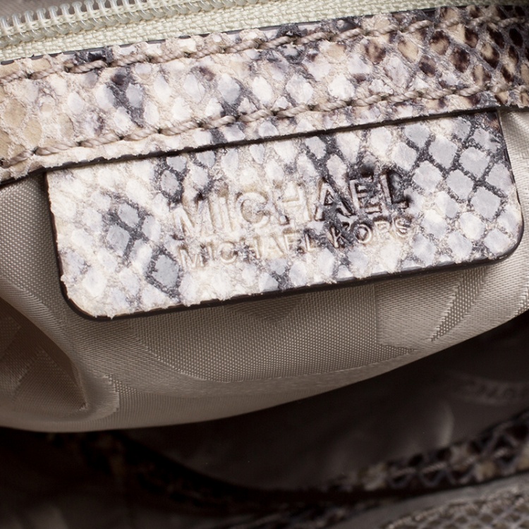 Pre Owned Michael Kors Beige Python Embossed Leather Hamilton Satchel