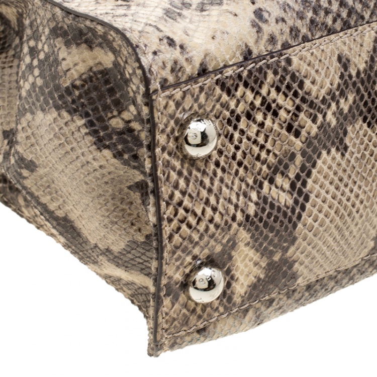 Pre Owned Michael Kors Beige Python Embossed Leather Hamilton Satchel