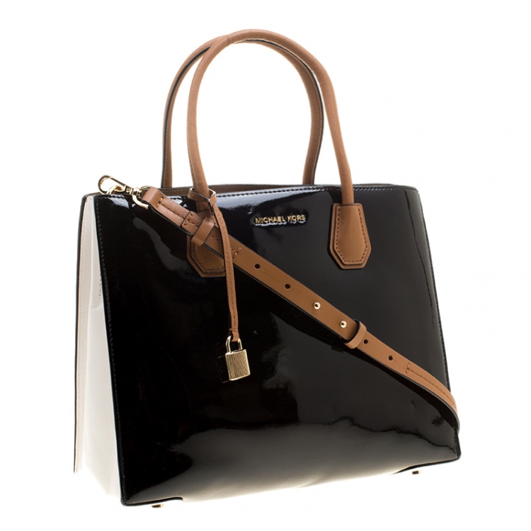 Pre Owned Michael Kors Black/White Leather Mercer Tote