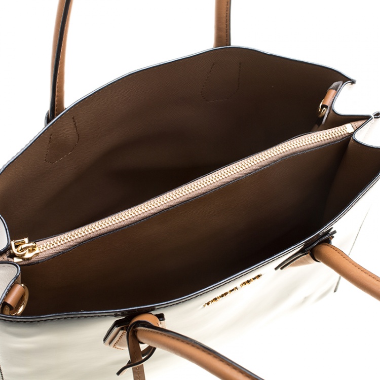 Pre Owned Michael Kors Black/White Leather Mercer Tote