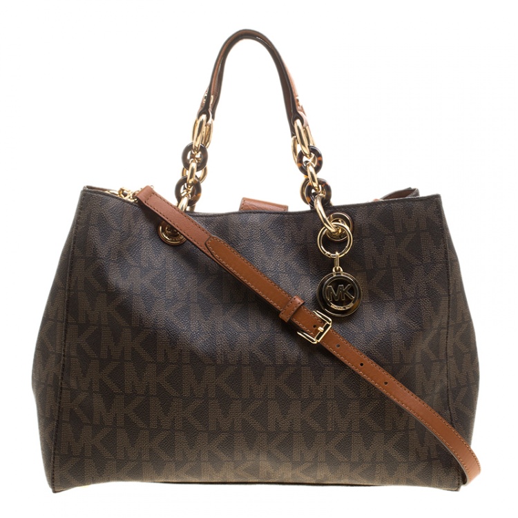 Michael Michael Kors Brown Signature Coated Canvas Cynthia Tote Michael ...