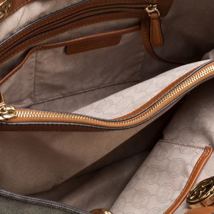 Pre Owned Michael Michael Kors Brown Signature Coated Canvas Cynthia Tote