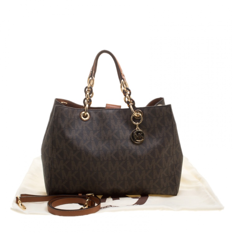 Pre Owned Michael Michael Kors Brown Signature Coated Canvas Cynthia Tote