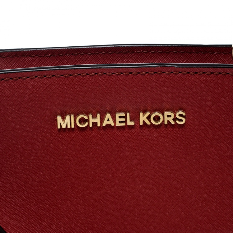 Pre Owned Michael Kors Red Saffiano Leather Mini Selma Crossbody Bag