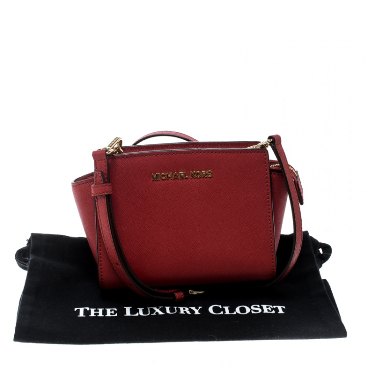 Pre Owned Michael Kors Red Saffiano Leather Mini Selma Crossbody Bag