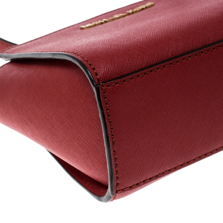 Pre Owned Michael Kors Red Saffiano Leather Mini Selma Crossbody Bag