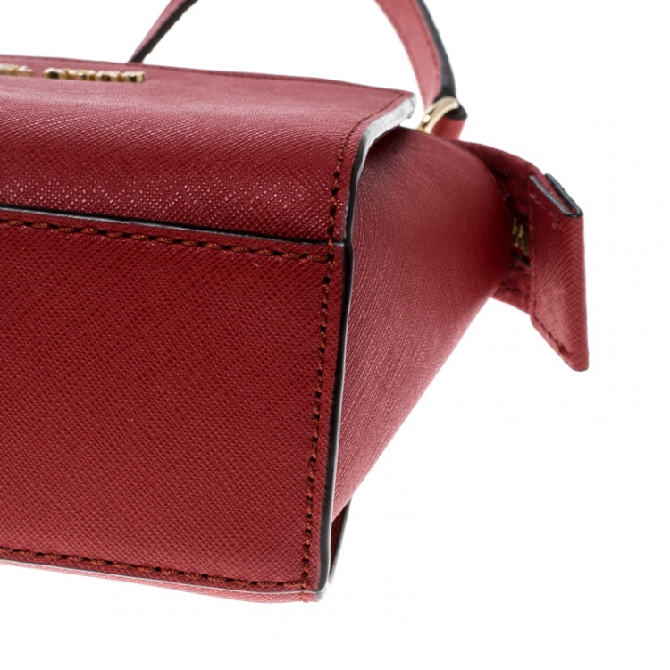 Pre Owned Michael Kors Red Saffiano Leather Mini Selma Crossbody Bag