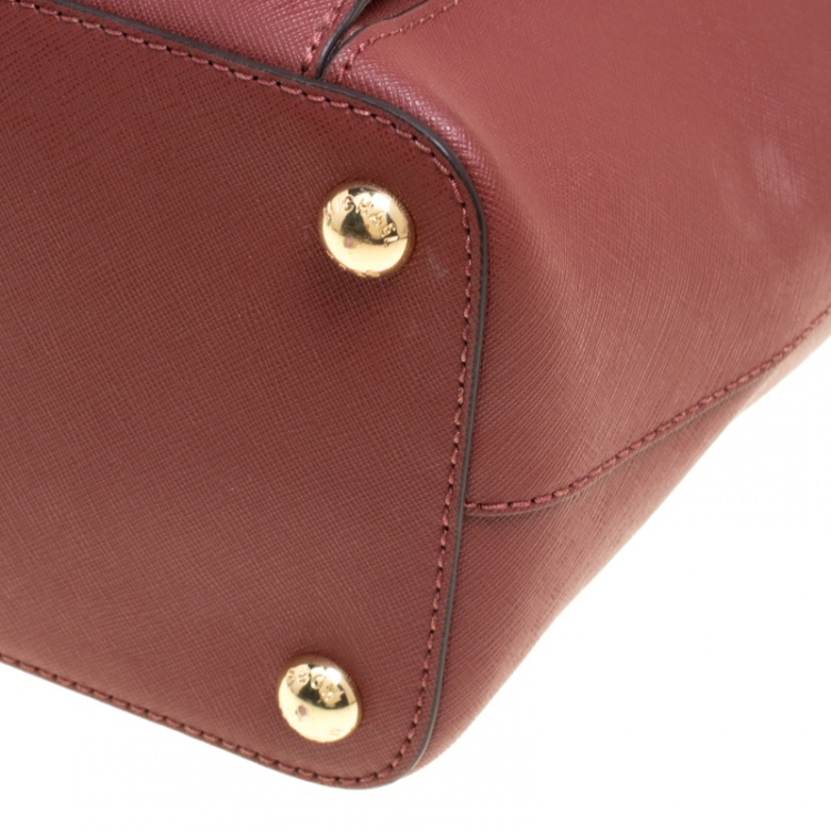 Pre Owned Michael Kors Burgundy Leather Jet Set Snap Pocket Tote