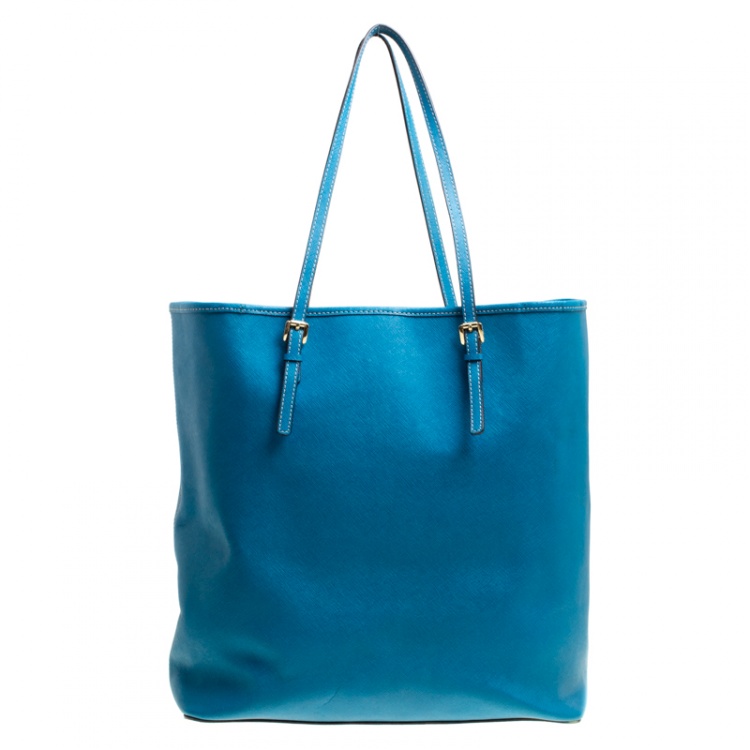 Pre Owned Michael Kors Turquoise Saffiano Leather Jetset Tote