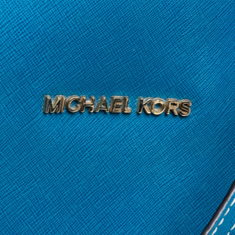 Pre Owned Michael Kors Turquoise Saffiano Leather Jetset Tote