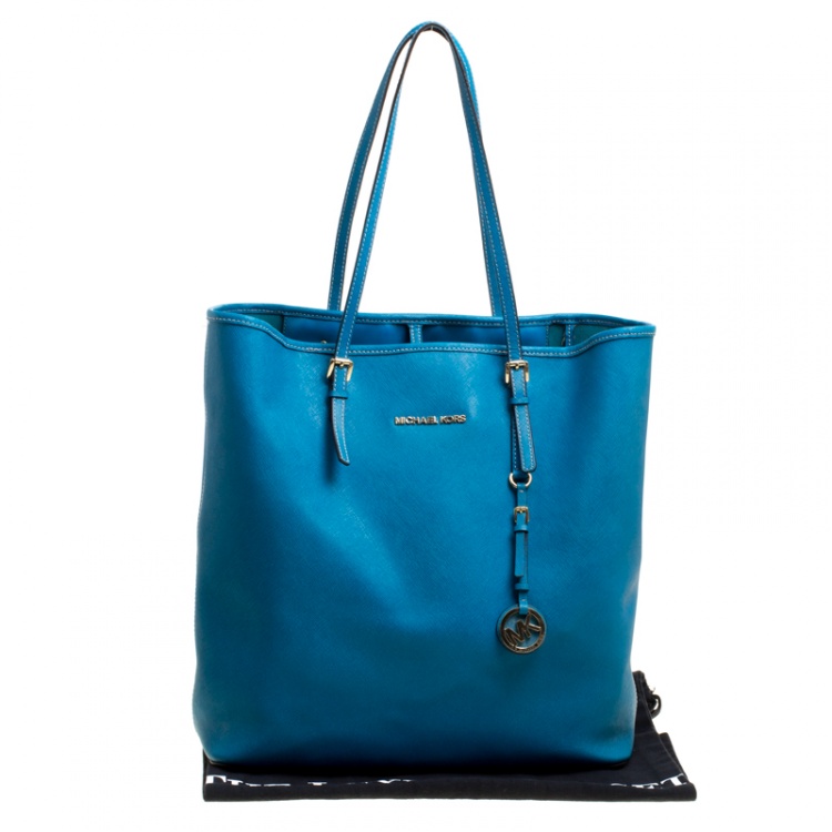 Pre Owned Michael Kors Turquoise Saffiano Leather Jetset Tote