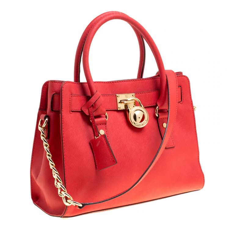 Pre Owned Michael Kors Red Leather Hamilton Tote