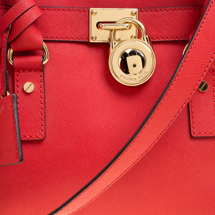 Pre Owned Michael Kors Red Leather Hamilton Tote