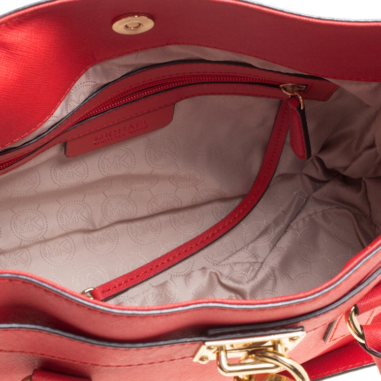 Pre Owned Michael Kors Red Leather Hamilton Tote