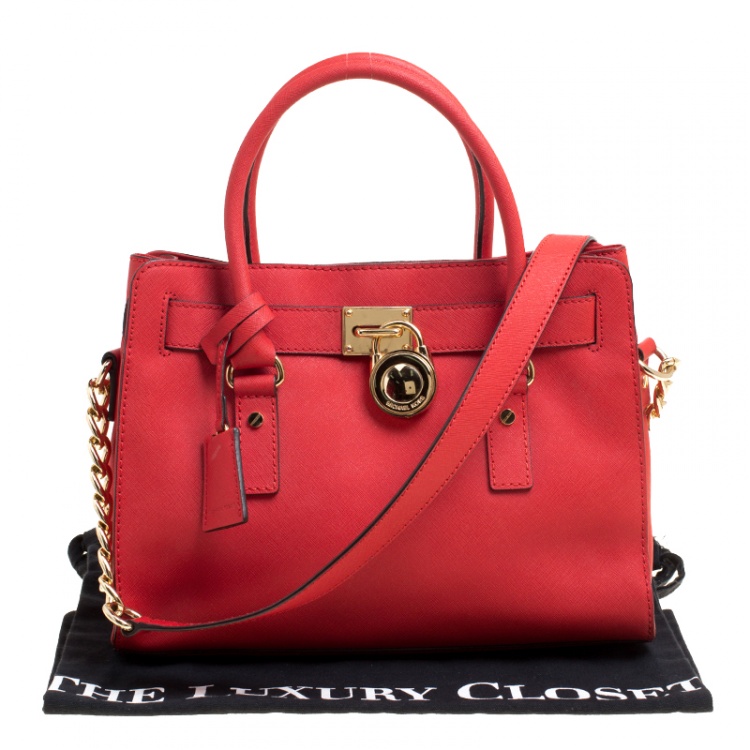 Pre Owned Michael Kors Red Leather Hamilton Tote