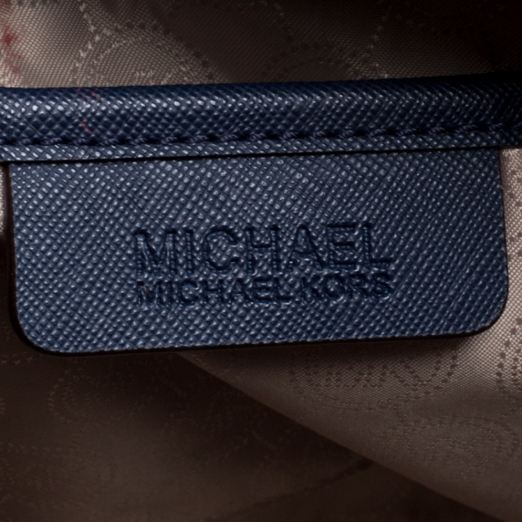 Pre Owned Michael Michael Kors Navy Blue Saffiano Leather Jet Set Tote