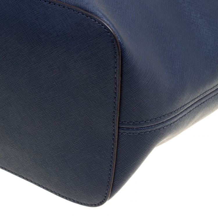 Pre Owned Michael Michael Kors Navy Blue Saffiano Leather Jet Set Tote