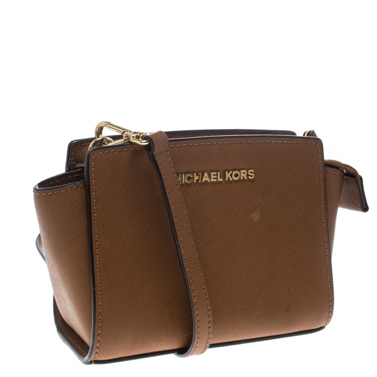 Pre Owned Michael Kors Brown Saffiano Leather Mini Selma Crossbody Bag