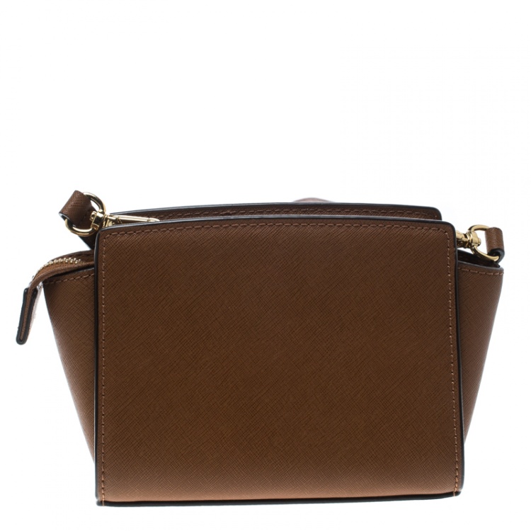 Pre Owned Michael Kors Brown Saffiano Leather Mini Selma Crossbody Bag