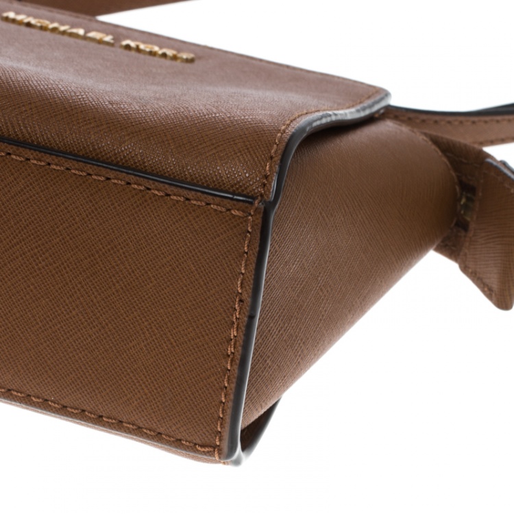 Pre Owned Michael Kors Brown Saffiano Leather Mini Selma Crossbody Bag