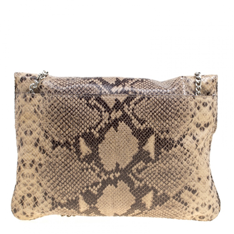 Pre Owned Michael Kors Beige Python Embossed Leather Oversized Sloan Clutch